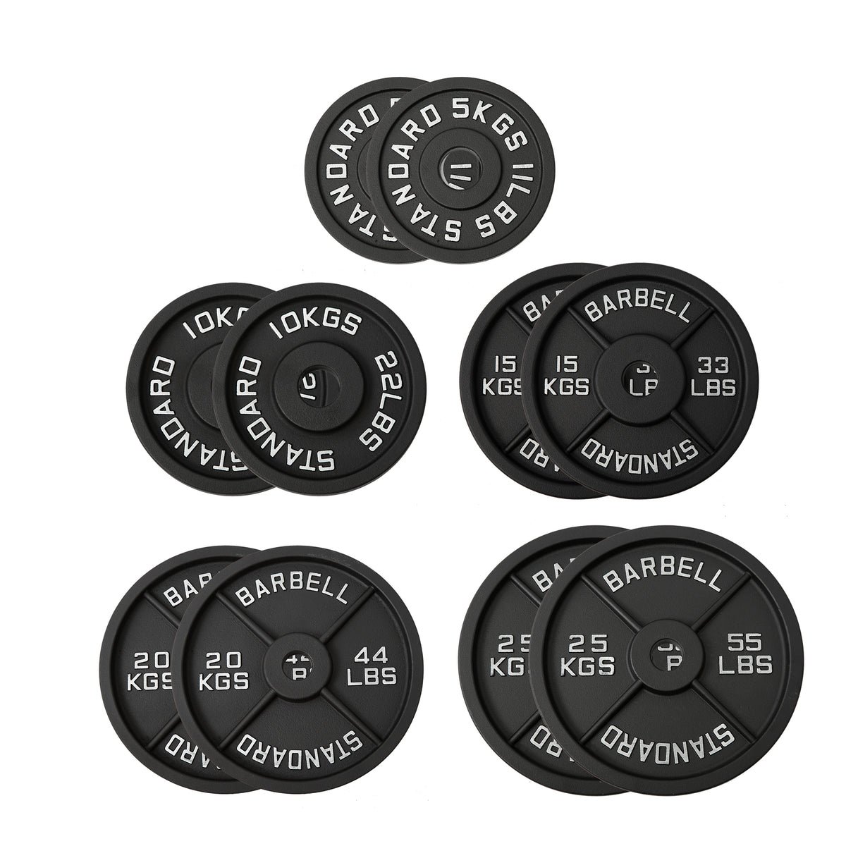 150kg Black Cast Iron Plates Bundle (5/10/15/20/25)