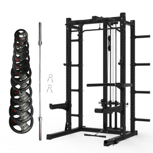 Multifunctional Squat Rack Bundle - 155kg Ruber Weight Plates & Barbell
