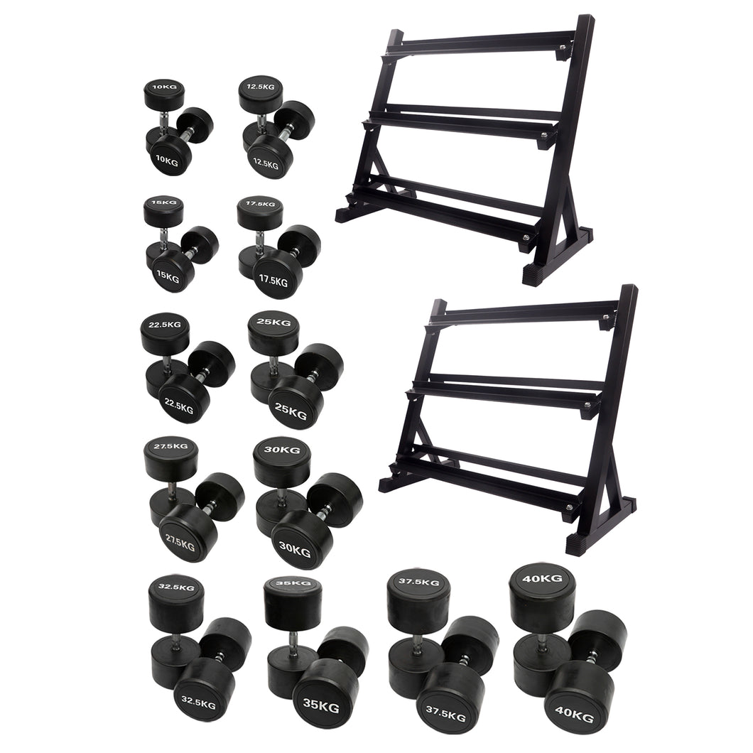 10kg to 40kg Hex Dumbbell & Premium Quality Storage Rack Bundle (12 pairs 610kg)