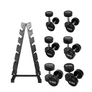 5kg to 22.5kg Round  Dumbbell & Storage Rack Bundle (6 pairs - 155kg)