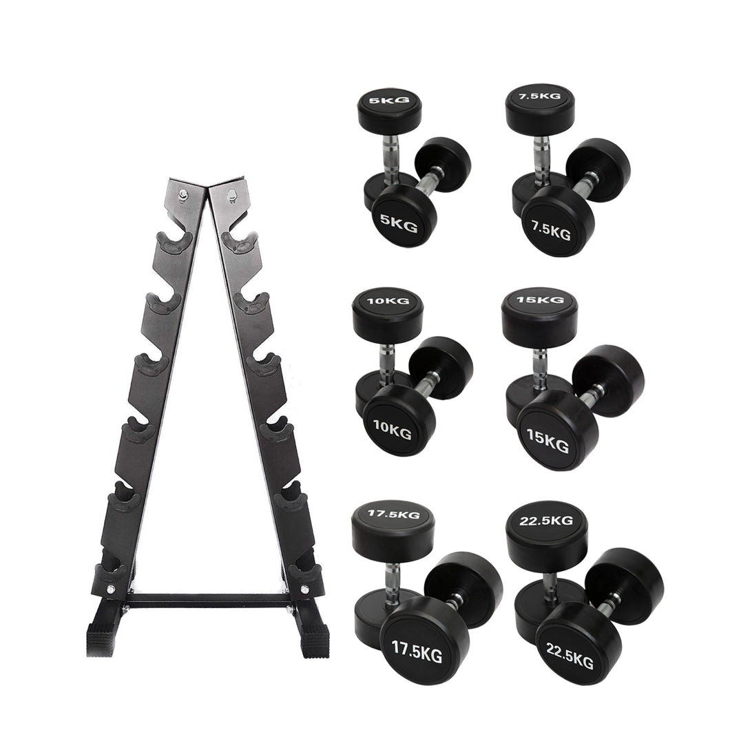 5kg to 22.5kg Round  Dumbbell & Storage Rack Bundle (6 pairs - 155kg)