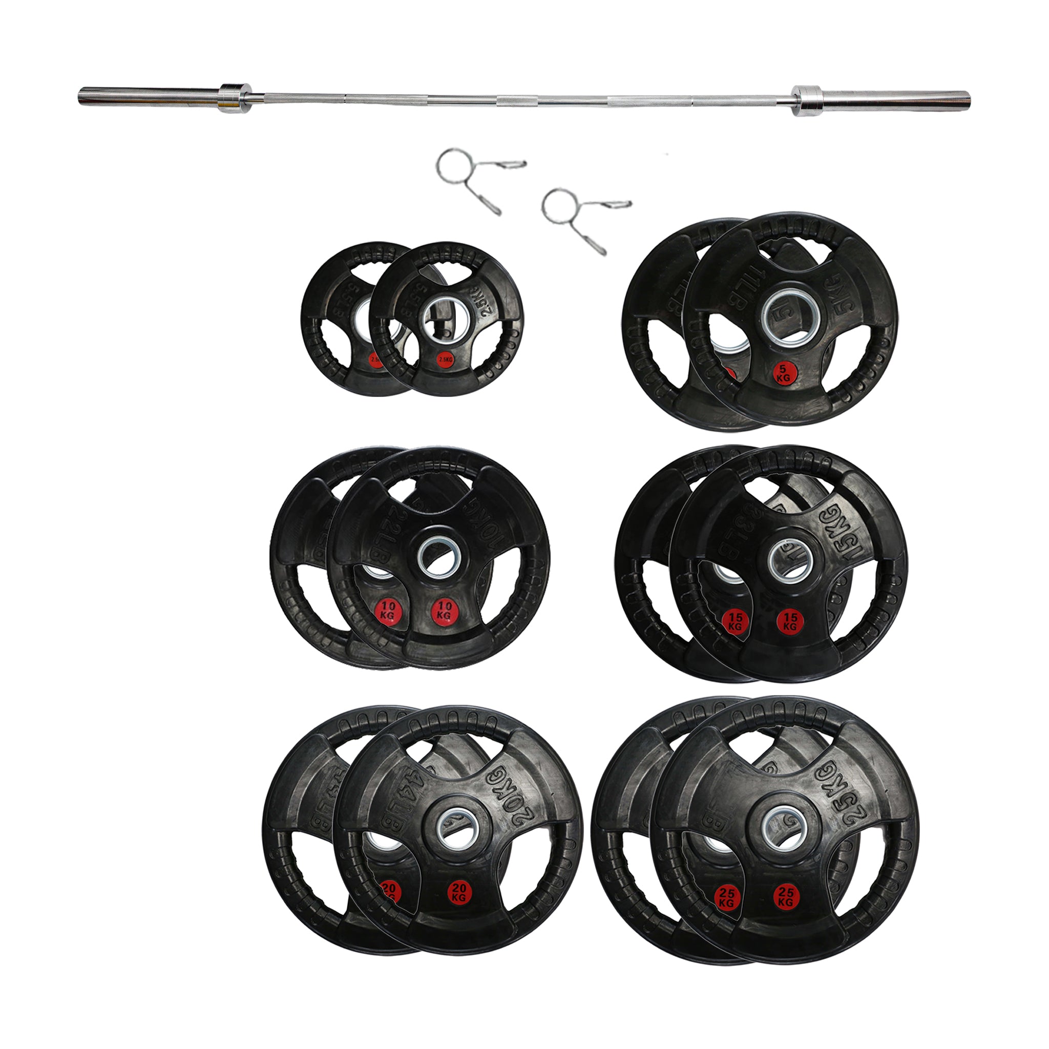 155kg Olympic Weight Plates & Barbell Bundle (2.2m bar) - Oli Joy Sports 