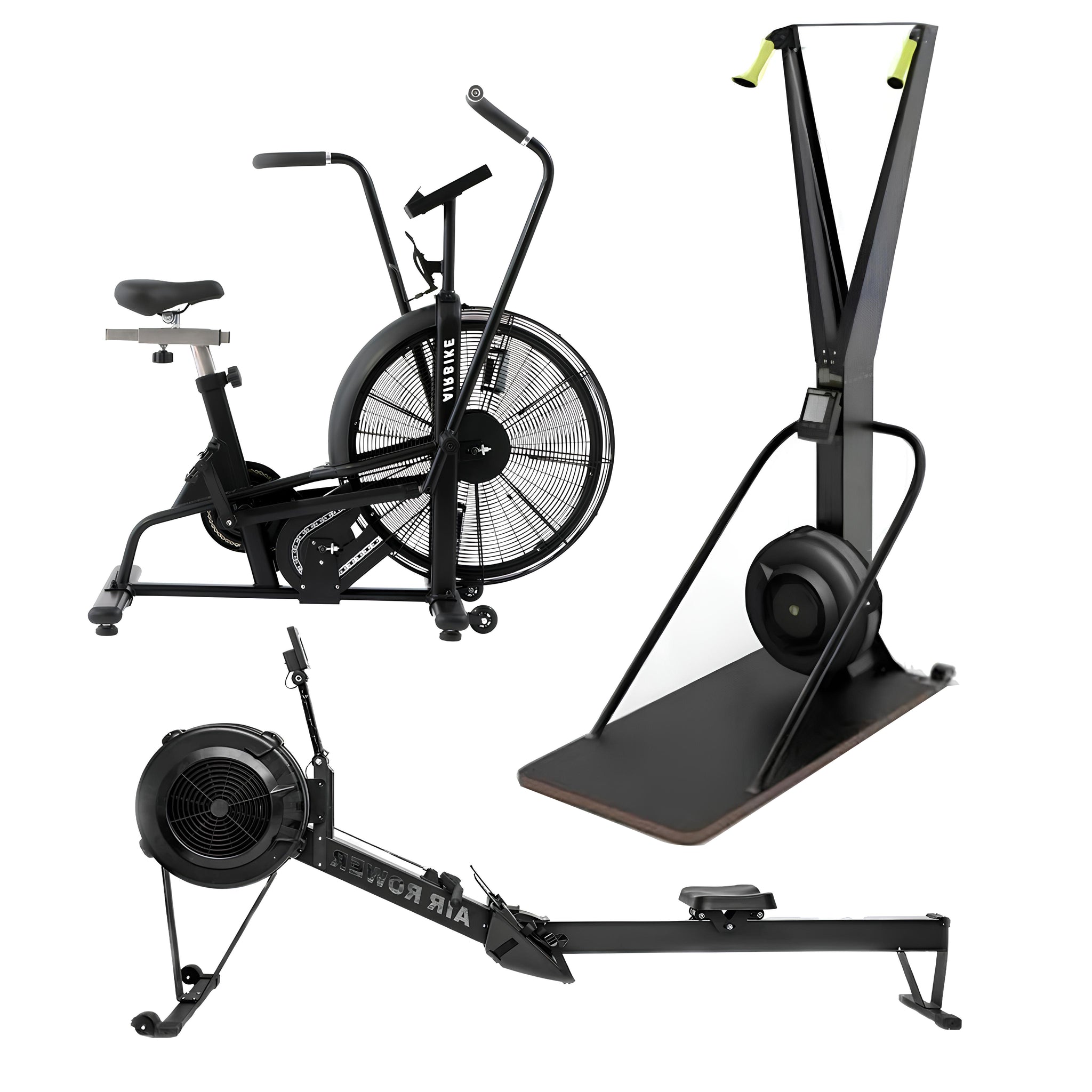 Air Resistance Rowing Machine, Ski Trainer & Heavy-Duty Air Bike – Complete Cardio Home & Commercial Gym Bundle