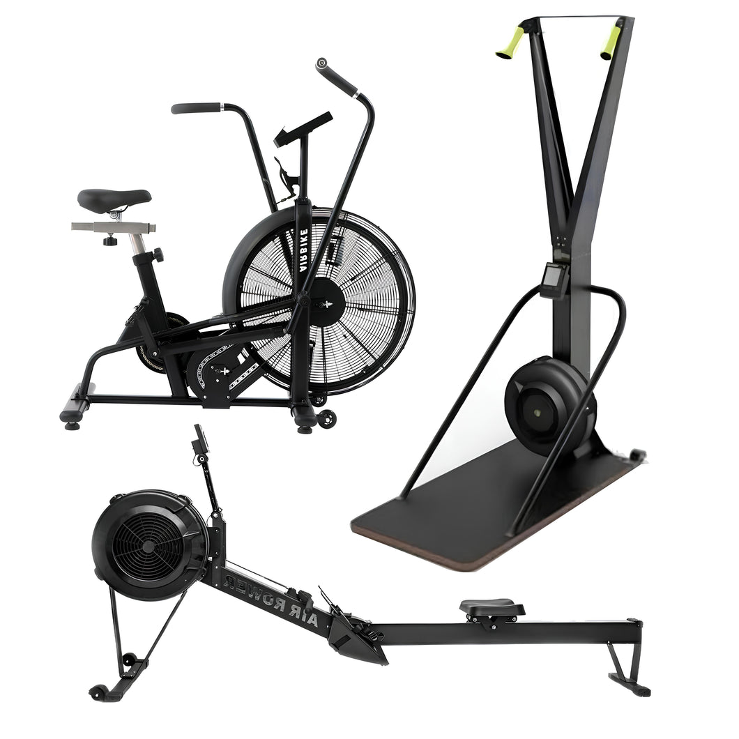 Air Resistance Rowing Machine, Ski Trainer & Heavy-Duty Air Bike – Complete Cardio Home & Commercial Gym Bundle