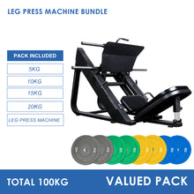 Load image into Gallery viewer, Leg Press Machine Bundle - 100kg Colour Bumper Weight Plates
