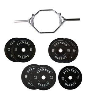 150kg Black Bumper Plates & Hex Trap Barbell Bundle(5/10/15/20/25)&Collar