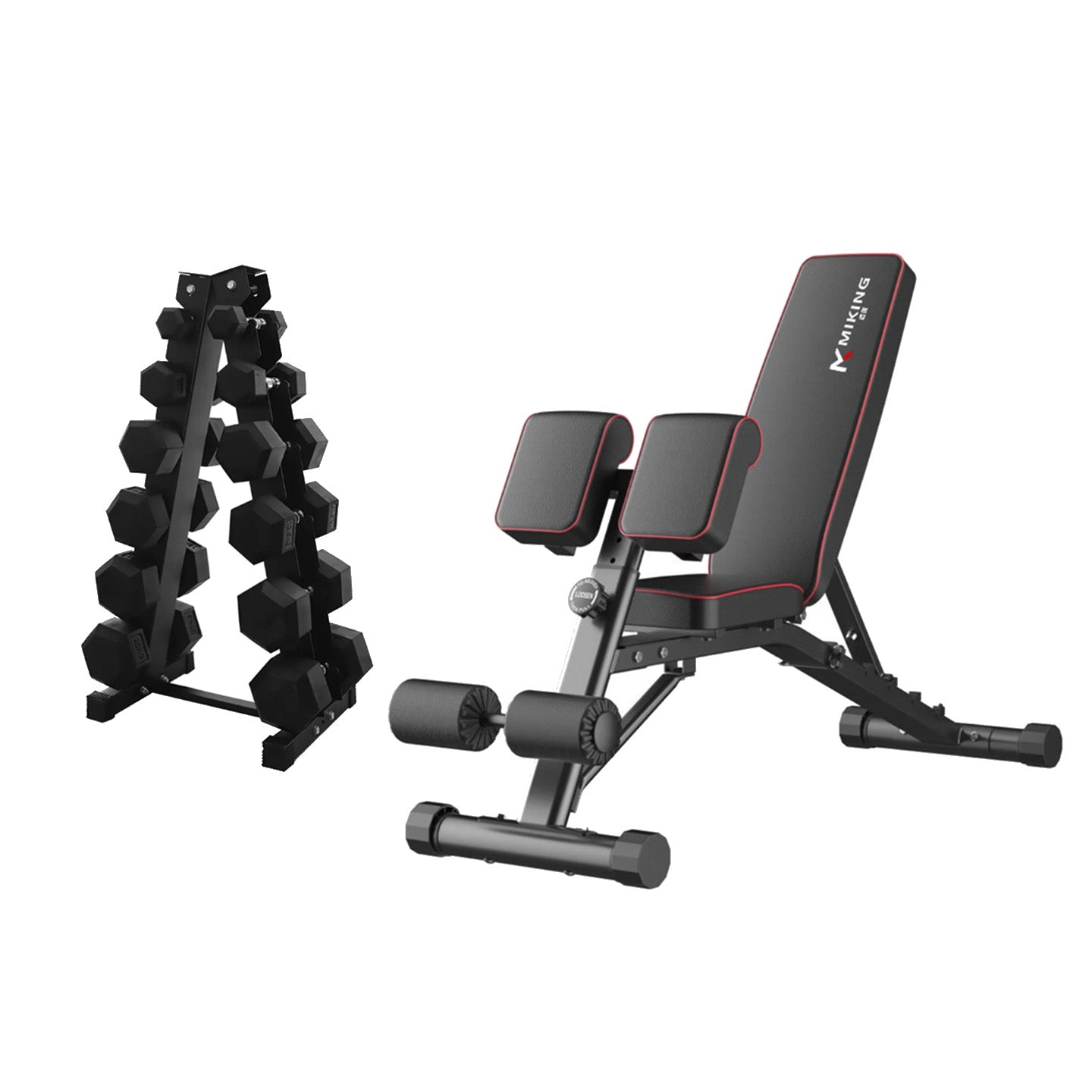 2.5kg to 15kg (6 pairs - 105kg) Hex Dumbbell & Storage Rack & Adjustable Bench Bundle