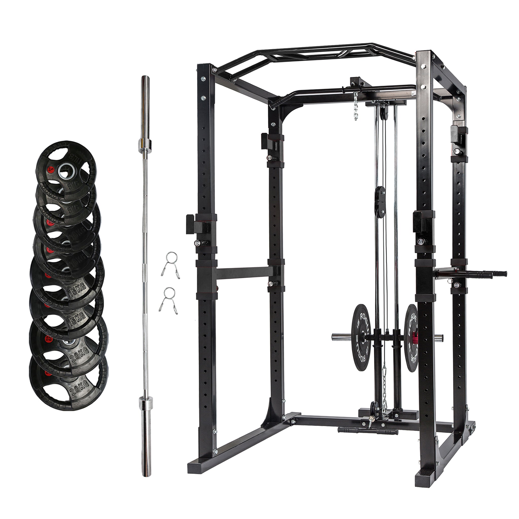 Power Rack Bundle - 100kg Rubber Weight Plates & Barbell - Oli Joy Sports 