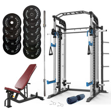 Load image into Gallery viewer, Smith Machine Bundle - 150kg Black Bumper Plates, Barbell &amp; Bench
