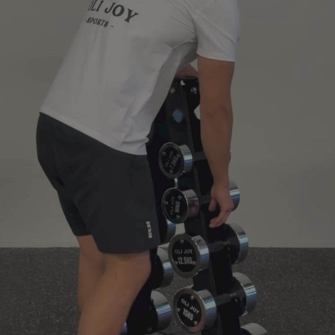 Chrome Round Dumbbell Set (17.5kg / 20kg / 22.5kg) + 3-Pairs Dumbbell Rack