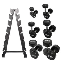 Load image into Gallery viewer, 5kg to 17.5kg Round  Dumbbell &amp; Storage Rack Bundle (6 pairs - 115kg)
