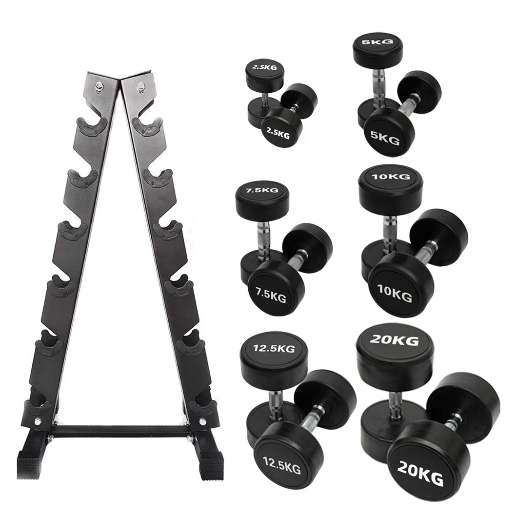 5kg to 17.5kg Round  Dumbbell & Storage Rack Bundle (6 pairs - 115kg)