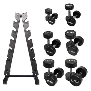 2.5kg to 17.5kg Round  Dumbbell & Storage Rack Bundle (6 pairs -120kg)