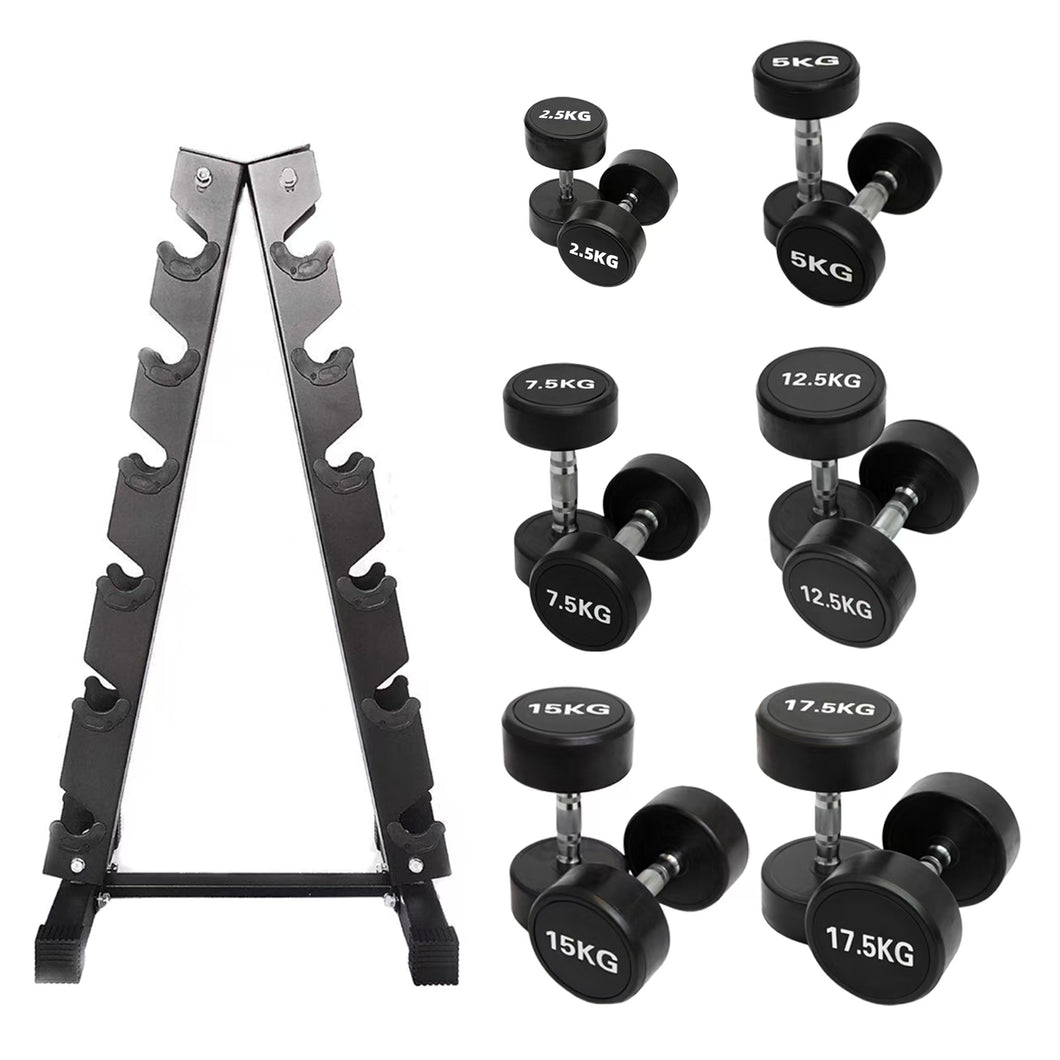 2.5kg to 17.5kg Round  Dumbbell & Storage Rack Bundle (6 pairs -120kg)