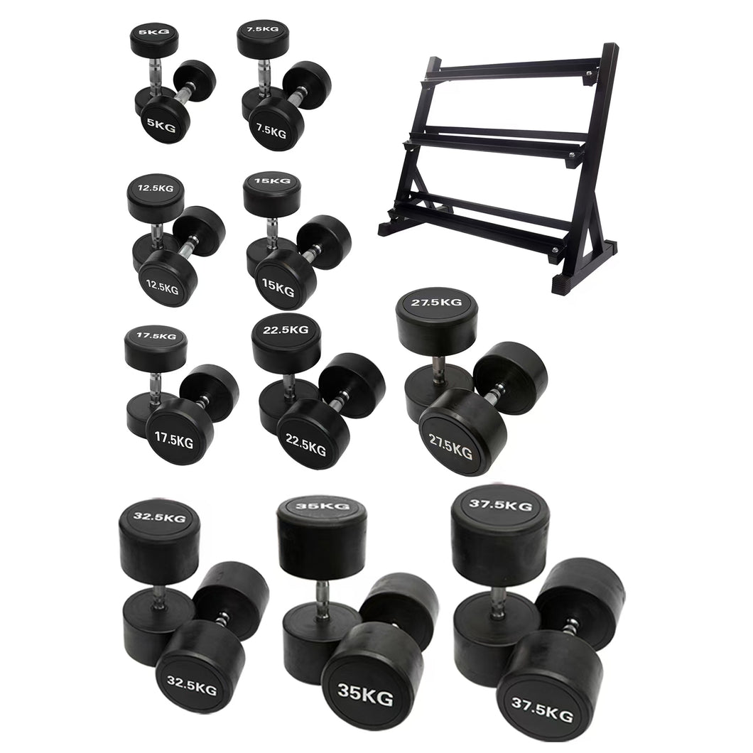 5kg to 17.5kg Round  Dumbbell & Storage Rack Bundle (10 pairs - 425kg)