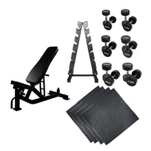 Load image into Gallery viewer, 135KG Round Dumbbell Bundle with Rack, Bench &amp; Floor Mat – Home Gym Strength Training Set
