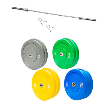 100kg Colour Bumper Plates & Barbell Bundle (2.2m bar) - Oli Joy Sports 