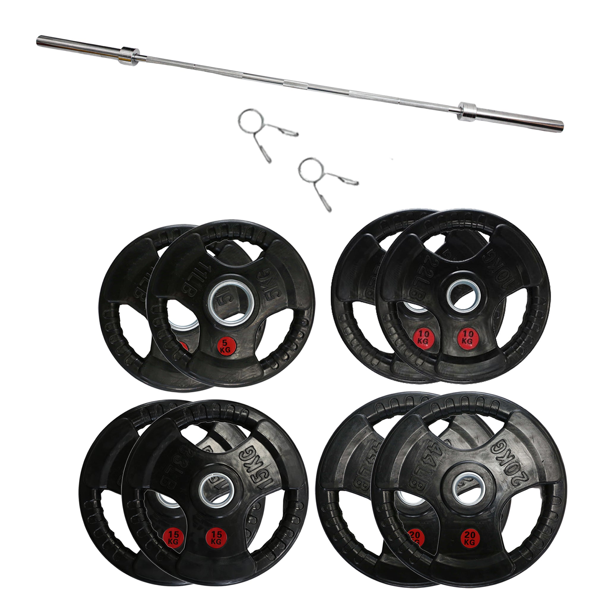 100kg Olympic Weight Plates & Barbell Bundle (2.2m bar) - Oli Joy Sports 