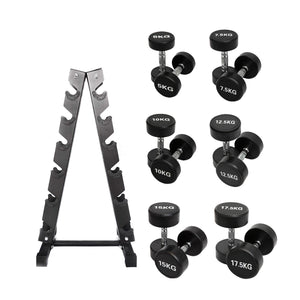 5kg to 17.5kg Round  Dumbbell & Storage Rack Bundle (6 pairs - 135kg)