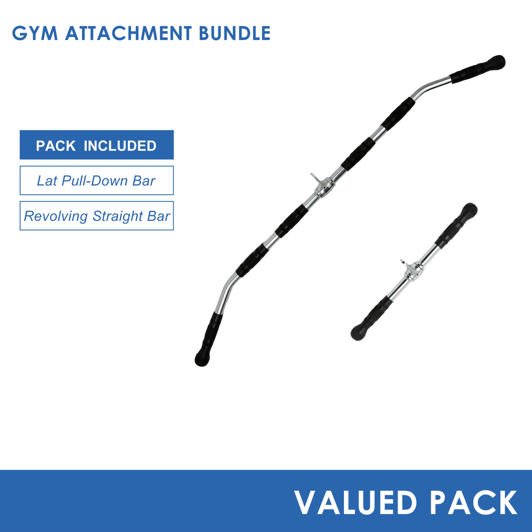 Gym Attachment Bundle -Lat Pull-Down Bar & Revolving Straight Bar