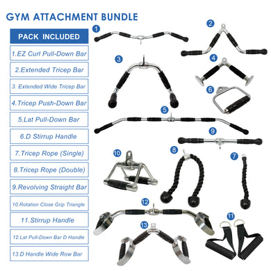 Pre Order Gym Cable Attachments Bundle - 13 Attachments Combo Pack - Oli Joy Sports 