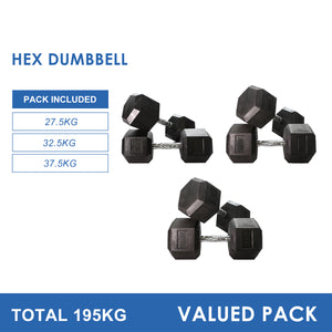 27.5kg to 37.5kg Hex Dumbbell Bundle (3pairs - 195kg)
