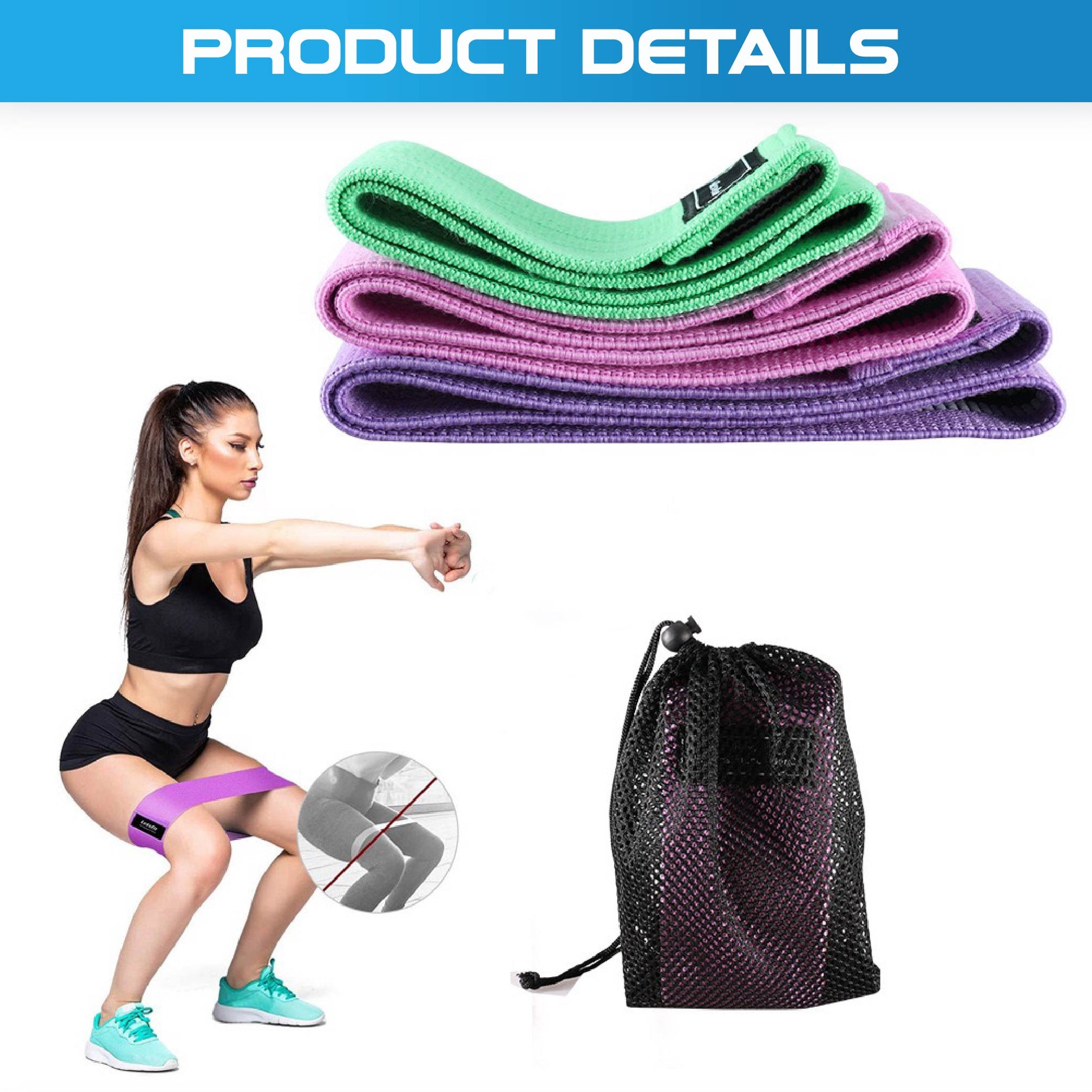 Set of 3 Fabric Hip Resistance Bands - Oli Joy Sports 