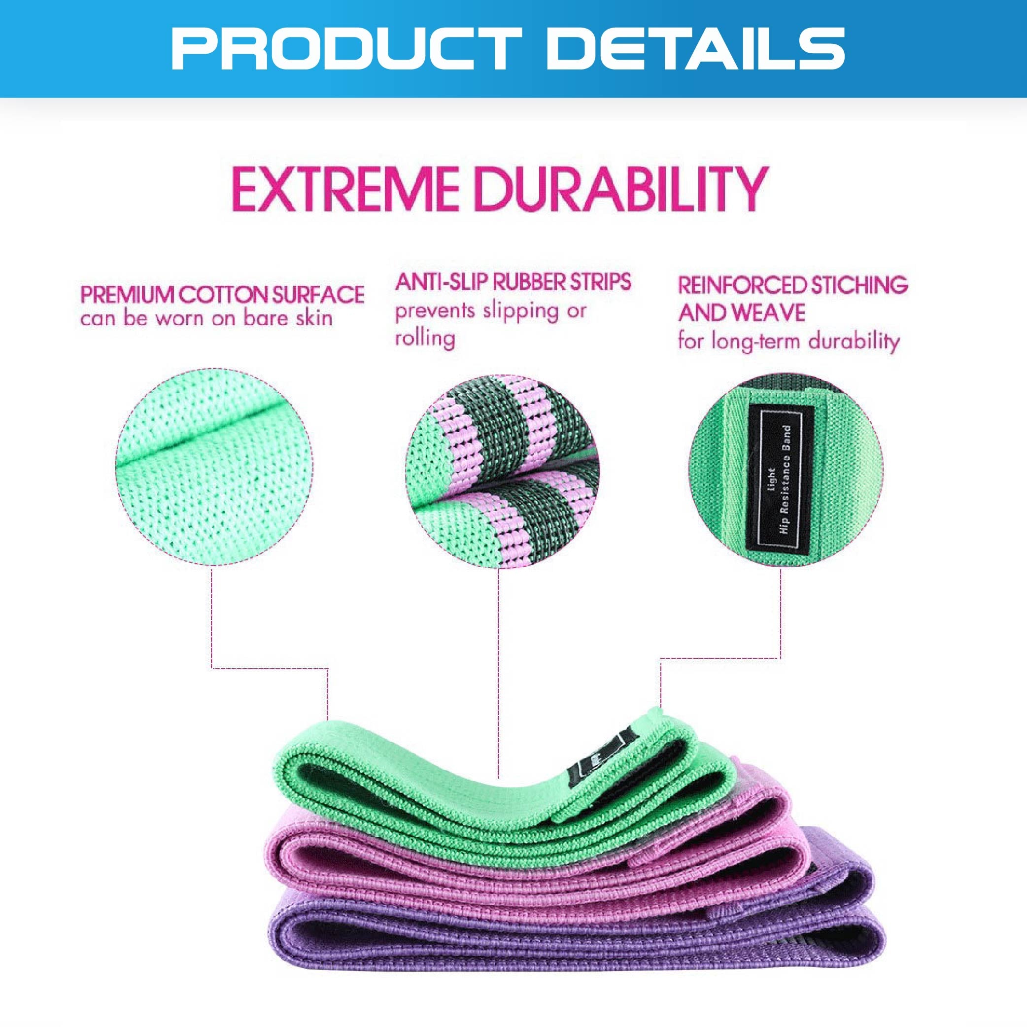 Set of 3 Fabric Hip Resistance Bands - Oli Joy Sports 