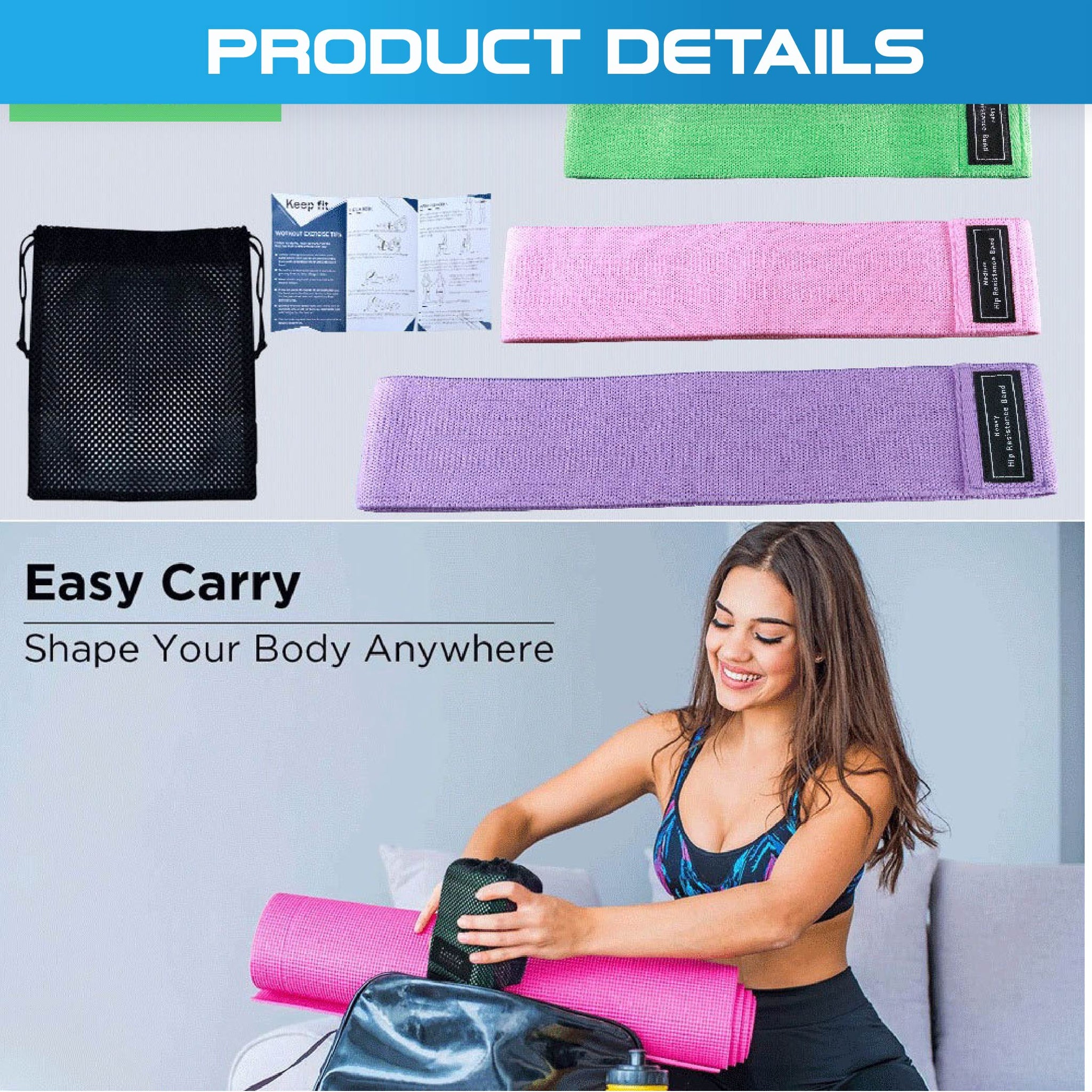 Set of 3 Fabric Hip Resistance Bands - Oli Joy Sports 