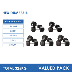 27.5kg to 37.5kg Hex Dumbbell Bundle (5pairs - 325kg)