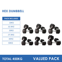 Load image into Gallery viewer, 30kg to 50kg Hex Dumbbell Bundle (6pairs - 450kg)
