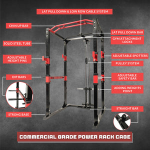 Commercial Grade Power Rack Cage Plus Cable Crossover Attachment (Black Colour)