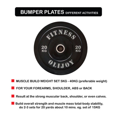 Olympic Rubber Bumper Plates (Black) 5/10/15/20/25kg - Oli Joy Sports 