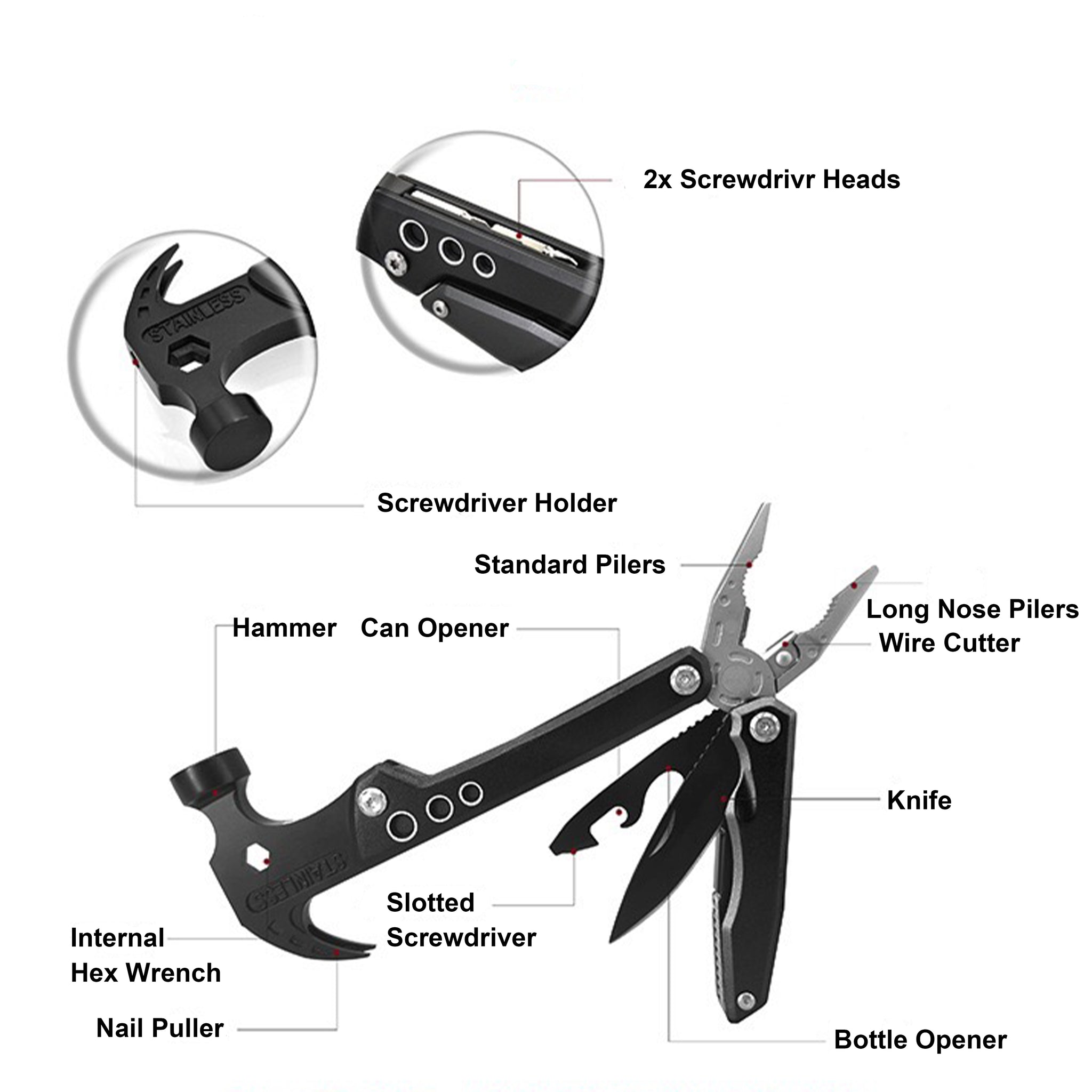 12 in 1 Multifunctional Pocket Tool Mini Hammer Multi Camping Tool - Oli Joy Sports 