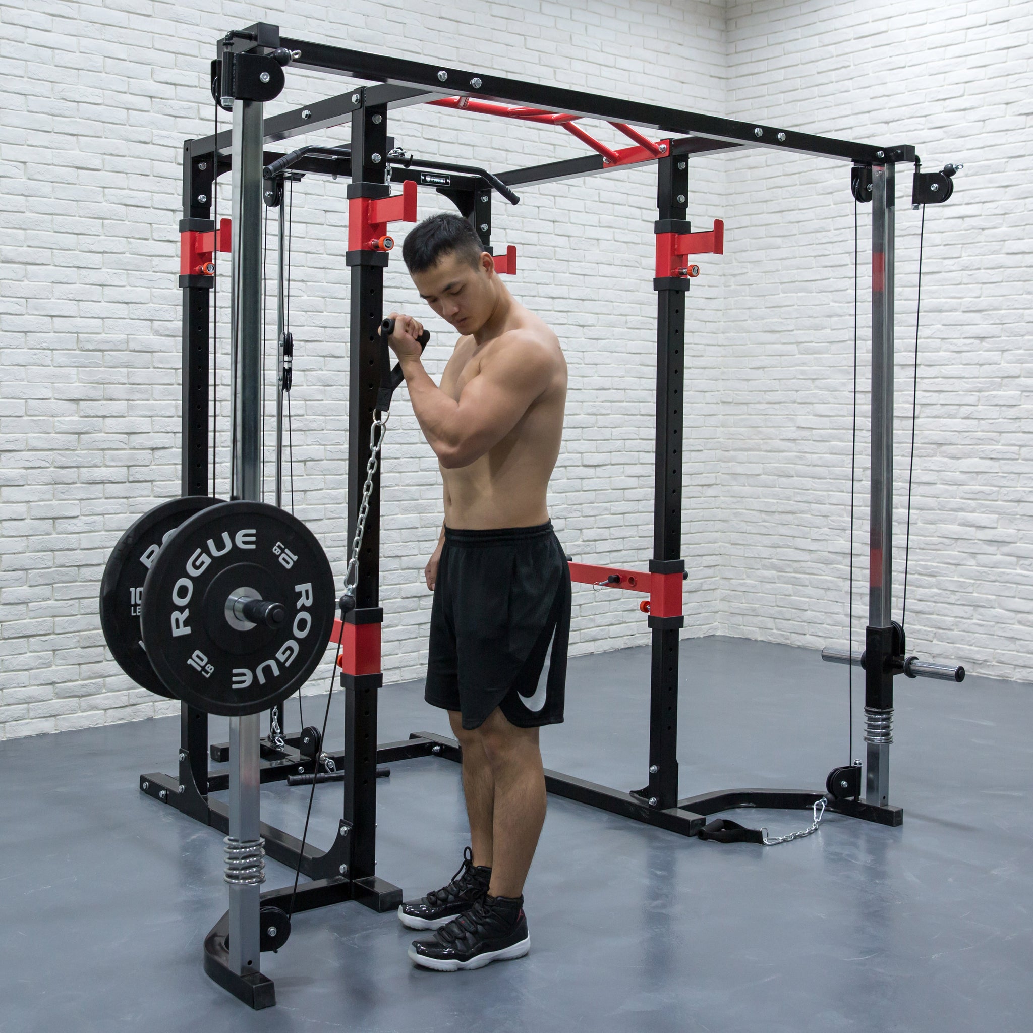 Commercial Grade Power Rack Cage Plus Cable Crossover Attachment (Blac ...