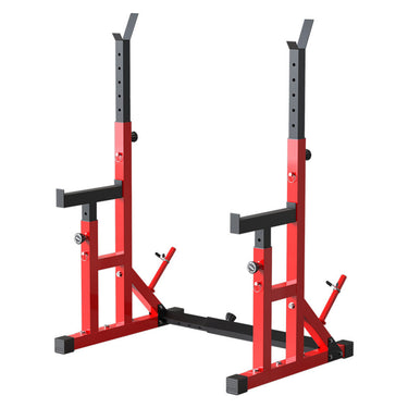 Pre Order Adjustable Squat Rack Barbell Rack Bundle - 100kg Colour Bumper Weight Plates & Barbell & Bench - Oli Joy Sports 