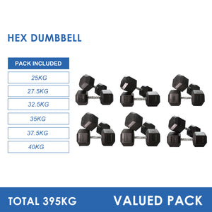 25kg to 40kg Hex Dumbbell Bundle (6 pairs - 395kg)