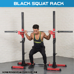 Pre Order Squat Rack Bundle - 100kg Black Bumper Weight Plates & Barbell & Bench