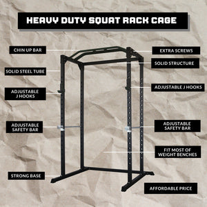 Squat Rack Cage Bundle - 100kg Colour Bumper Weight Plates, Barbell & Bench