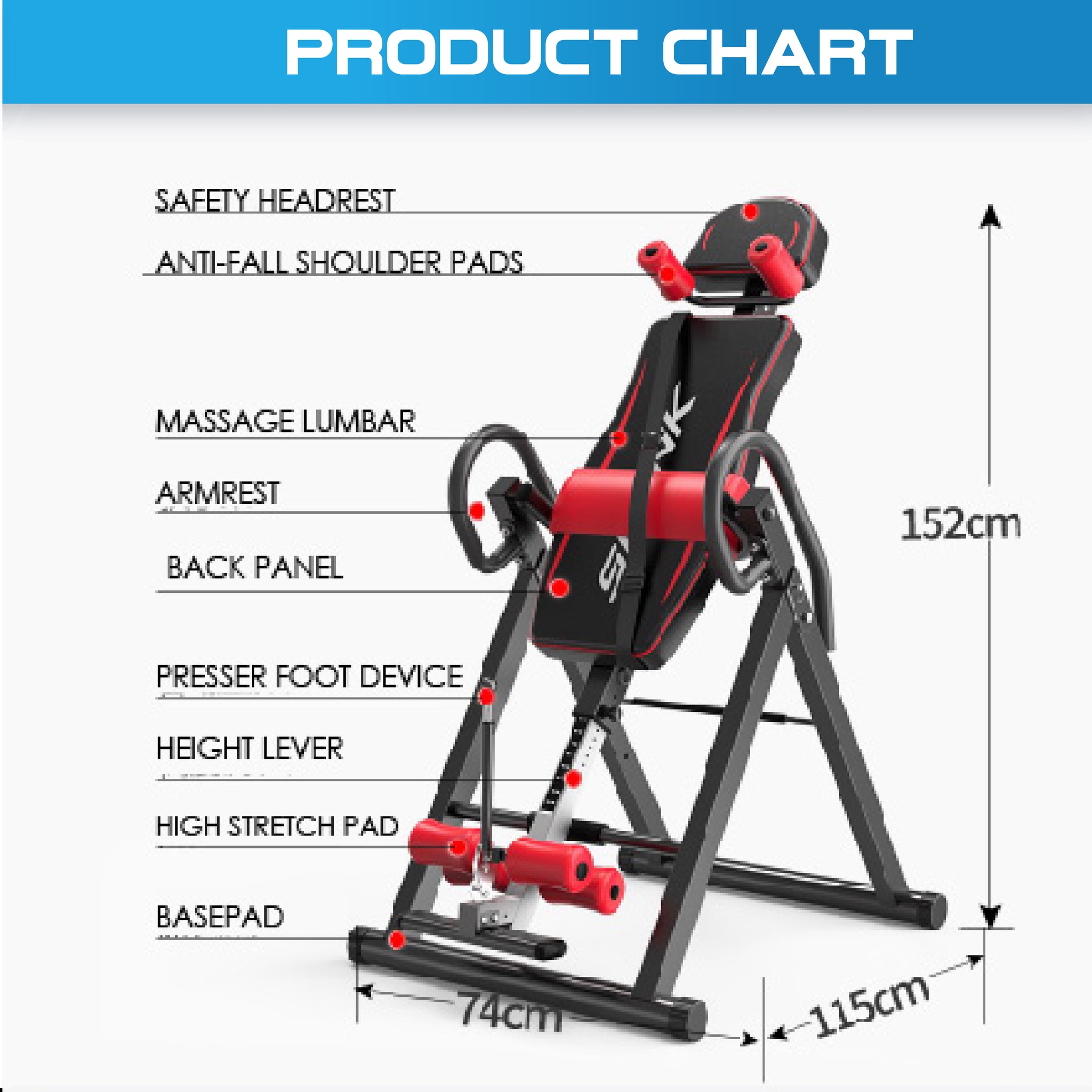 180°  Stretcher Sturdy Inversion Table Upside Down Machine - Oli Joy Sports 