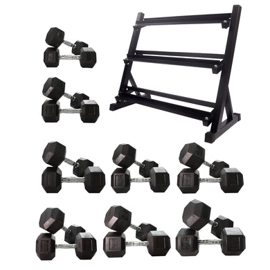 7.5kg to 30kg Hex Dumbbell & Storage Rack Bundle (8 pairs -290kg) - Oli Joy Sports 