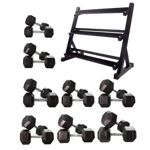 7.5kg to 30kg Hex Dumbbell & Storage Rack Bundle (8 pairs -290kg) - Oli Joy Sports 
