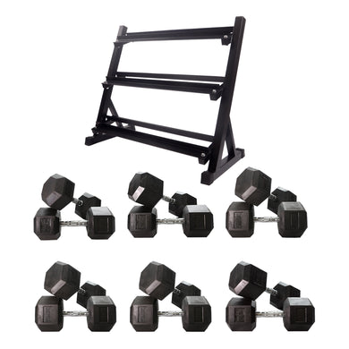 25kg to 45kg Hex Dumbbell & Storage Rack Bundle (6 pairs -410kg) - Oli Joy Sports 