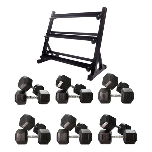 25kg to 45kg Hex Dumbbell & Storage Rack Bundle (6 pairs -410kg) - Oli Joy Sports 