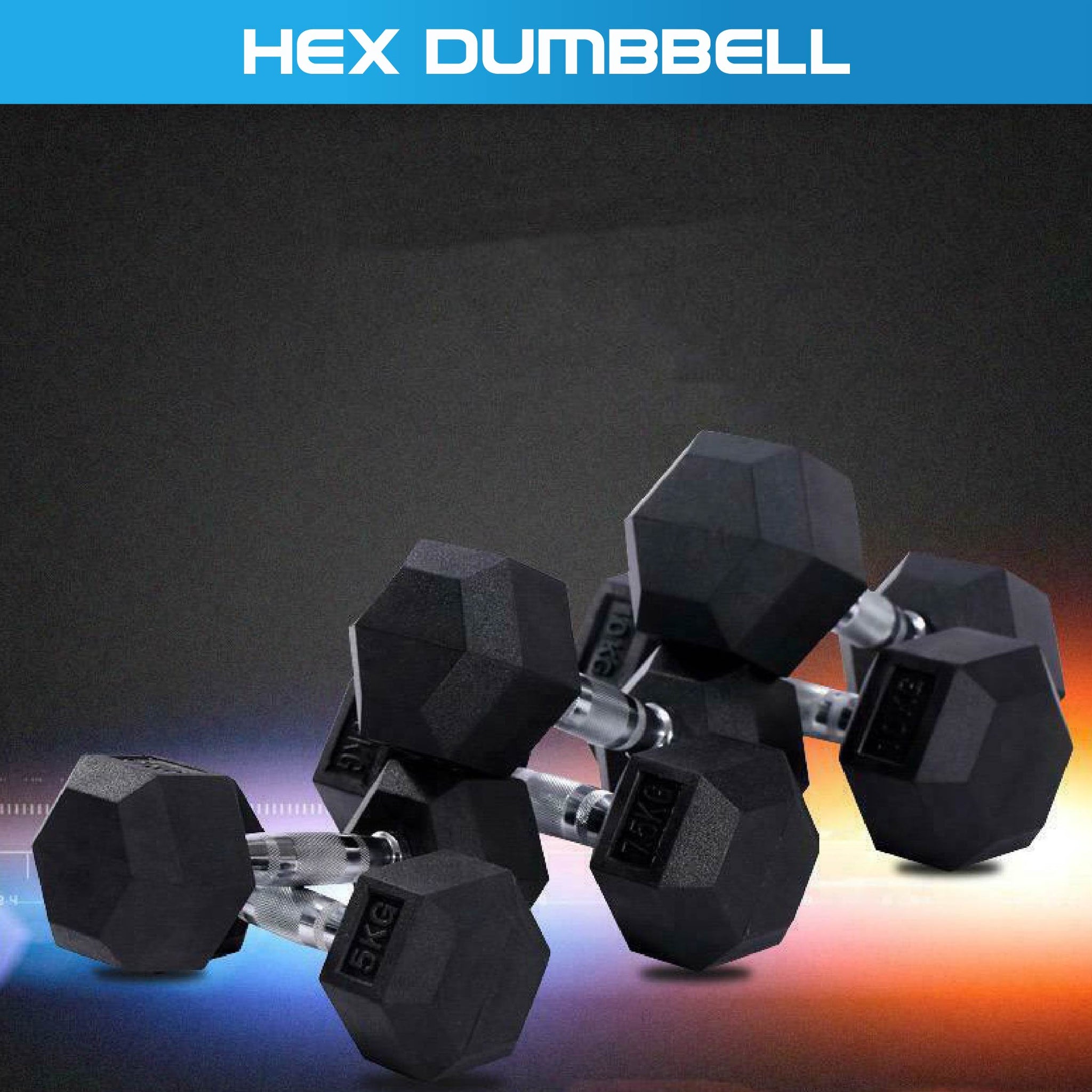 Rubber Hex Dumbbell (2.5kg-50kg/ 2.5kg increments) - Oli Joy Sports 