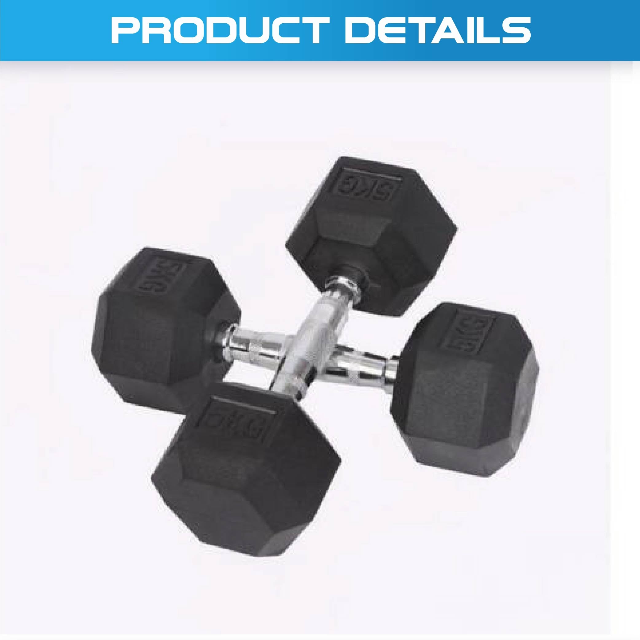 Rubber Hex Dumbbell (2.5kg-50kg/ 2.5kg increments) - Oli Joy Sports 