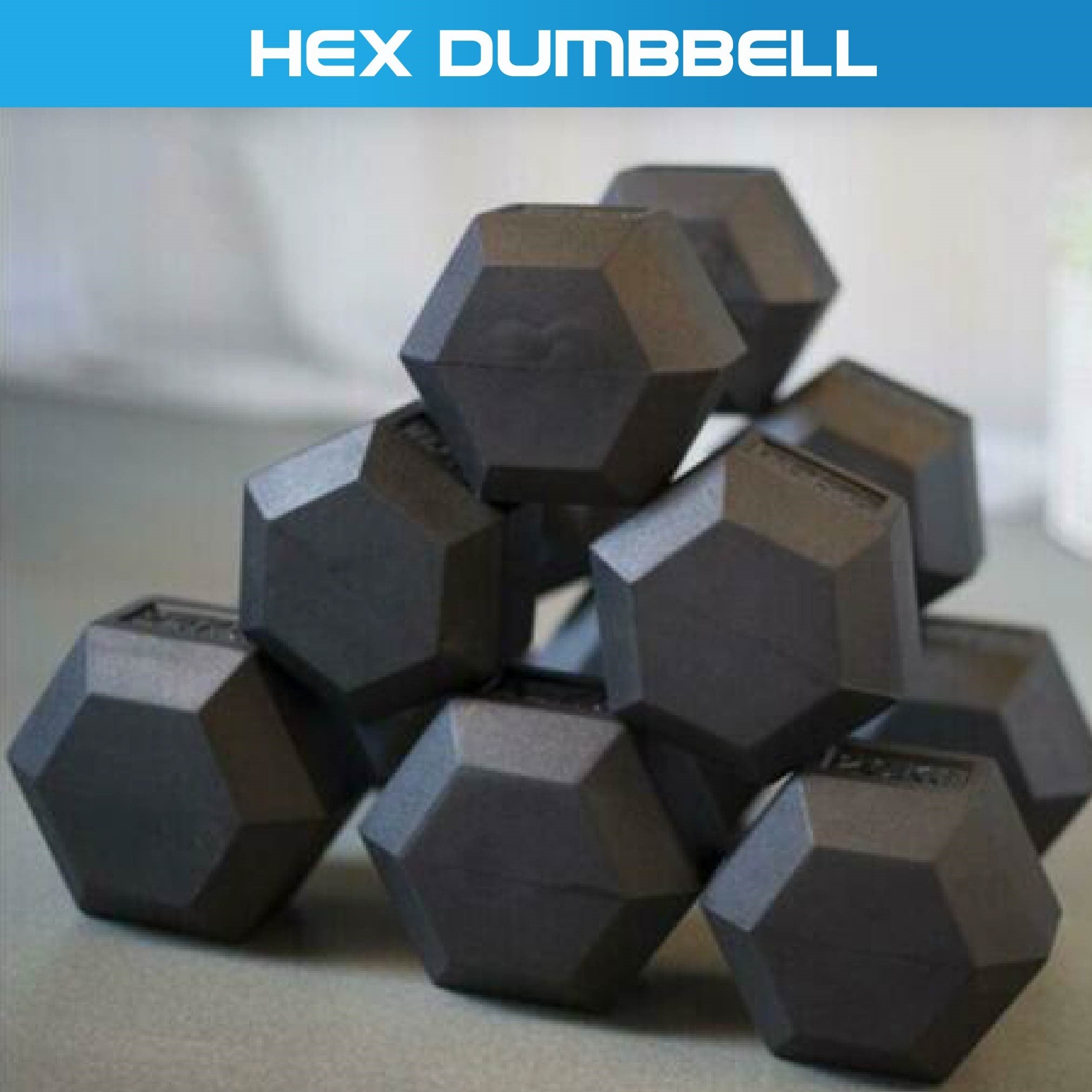 Rubber Hex Dumbbell (2.5kg-50kg/ 2.5kg increments) - Oli Joy Sports 