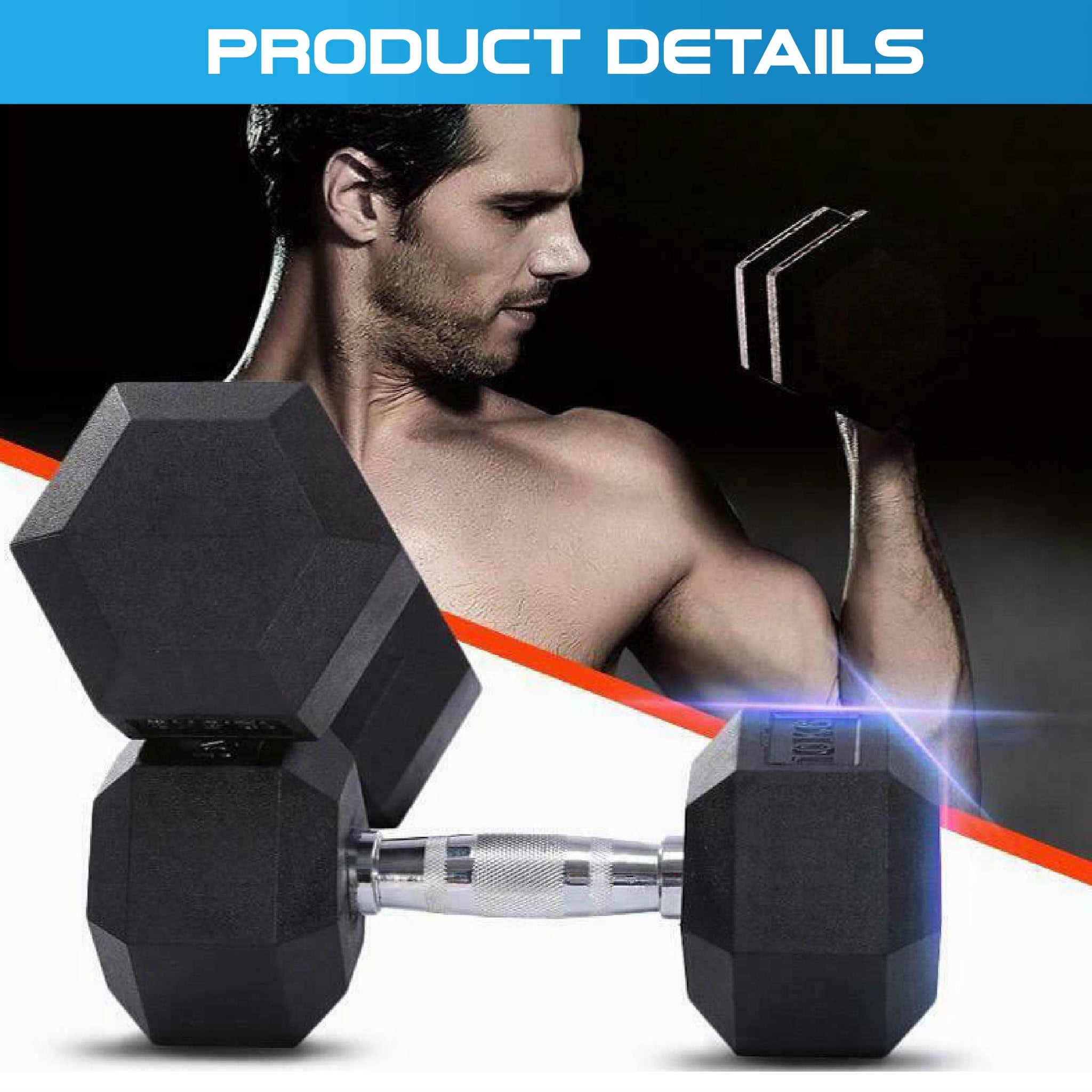 Rubber Hex Dumbbell (2.5kg-50kg/ 2.5kg increments) - Oli Joy Sports 