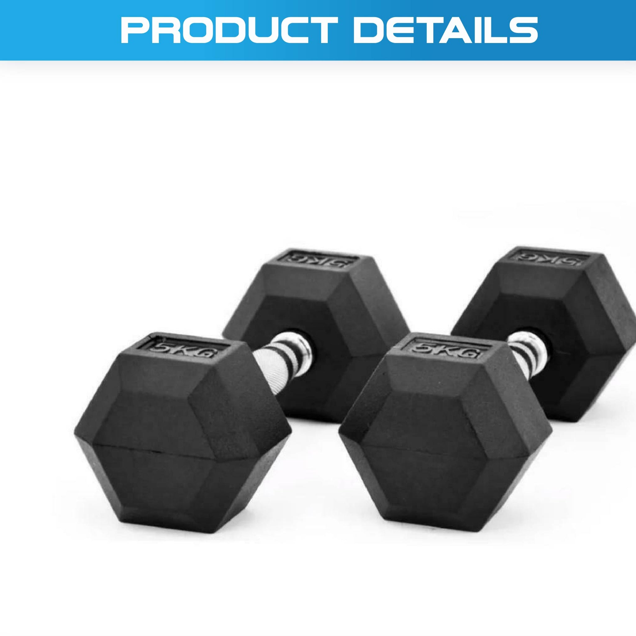 Rubber Hex Dumbbell (2.5kg-50kg/ 2.5kg increments) - Oli Joy Sports 