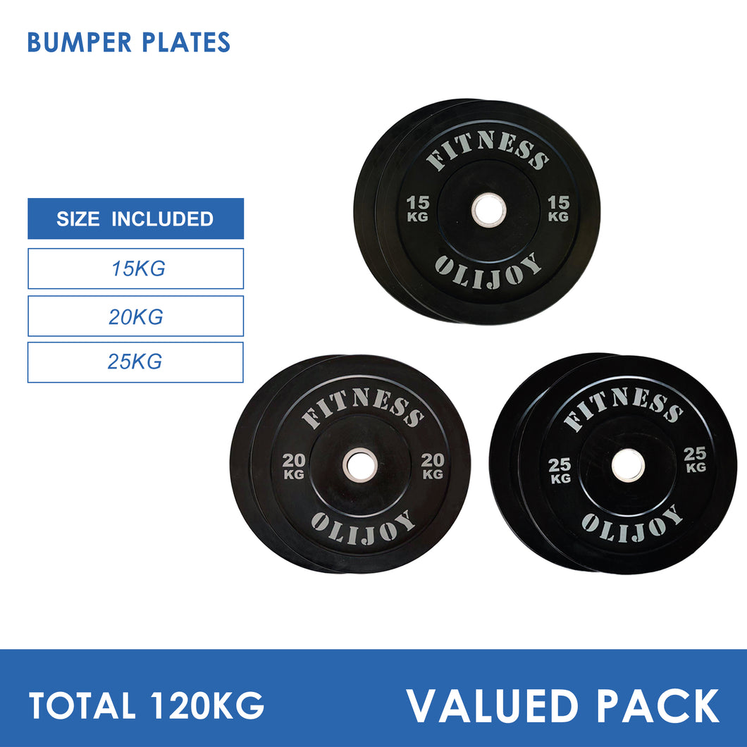 120kg Black Bumper Plates Bundle (15/20/25) - Oli Joy Sports 